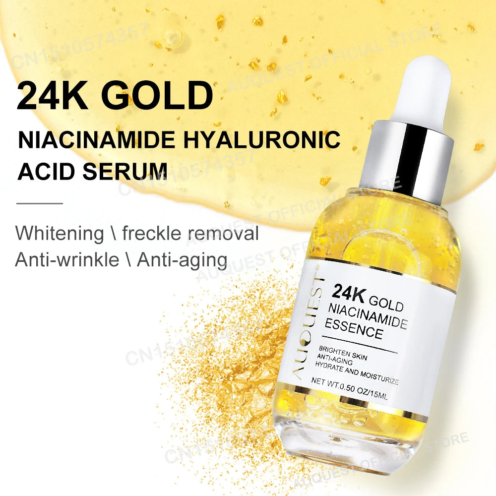 24K Gold Niacinamide Serum – Hyaluronic Acid & Collagen Anti-Aging Essence - Manifest BeautyCare 